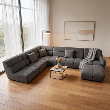 L-shaped Luxury Modular Sofa Set with Footstool, Chenille Fabric
