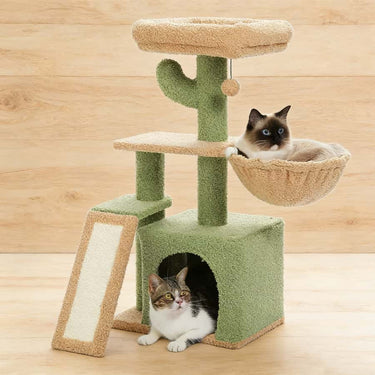 Cactus Cat Tree, Multi-Level Cat Tower with Scratching Ramp, Condo & H