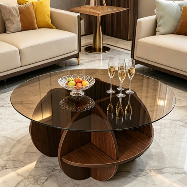 Round Glass Top Coffee Table- Luxury Creative Round Small Coffee Table