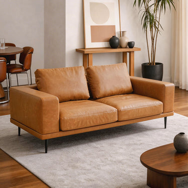 Modern Deep-Seated Sofa, Two-seater, Faux Leather, Brown