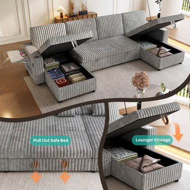 Oversized U Shaped Plush Corduroy Fluffy Sectional Sleeper Sofa