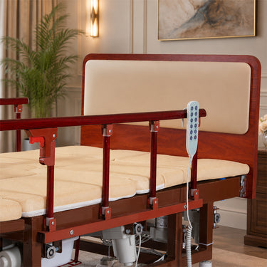 Adjustable Electric Bed for Senior with Nursing Mattress, Wood