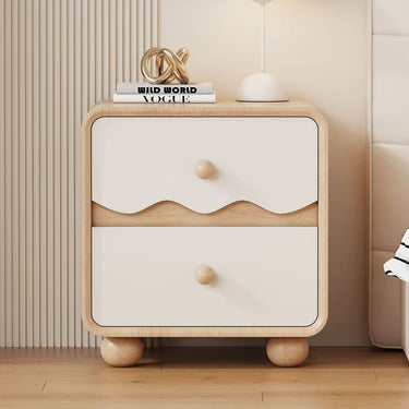 Wave‑Textured Nightstand with 2 Drawers for Bedroom, Solid Wood
