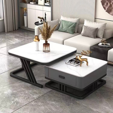 Modern Sintered Stone Coffee Table with Tempered Glass for Living Room