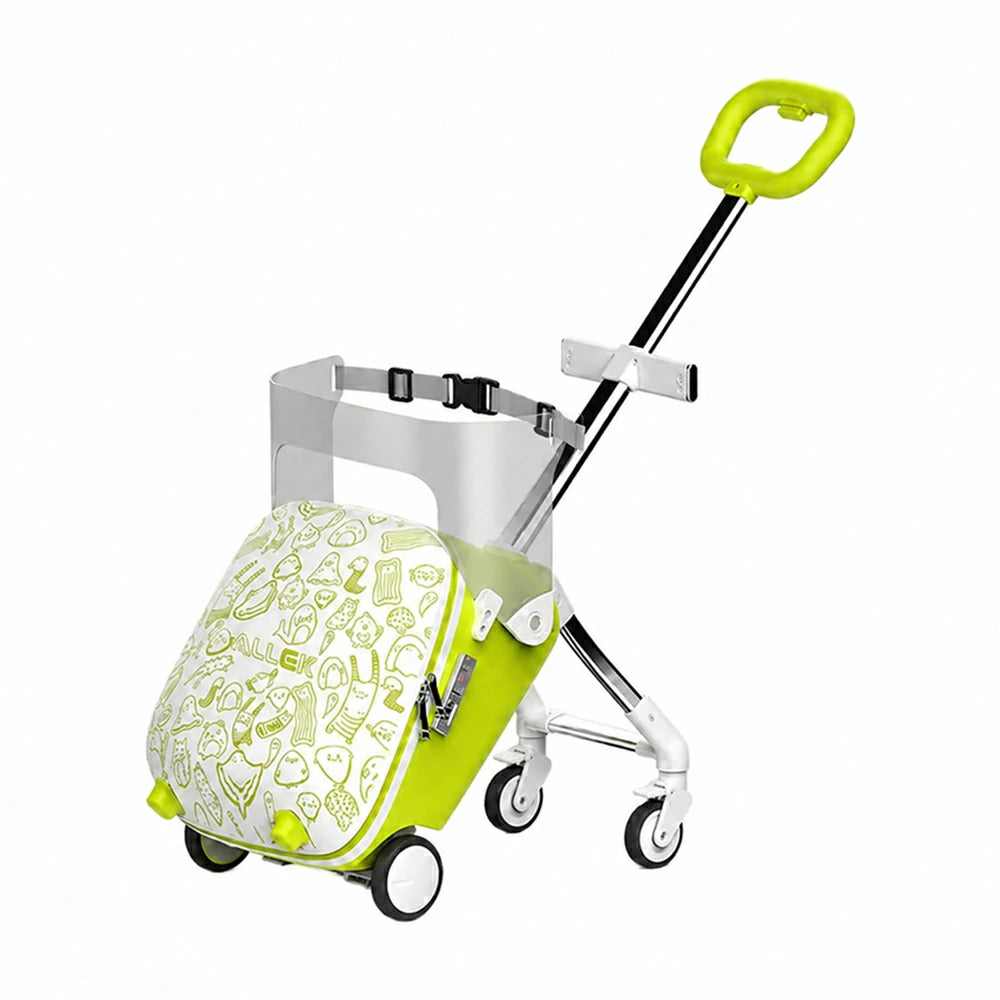 Kids’ Carry-On Suitcase with Ride-On Seat & Safety Rail, Anti-Rollover