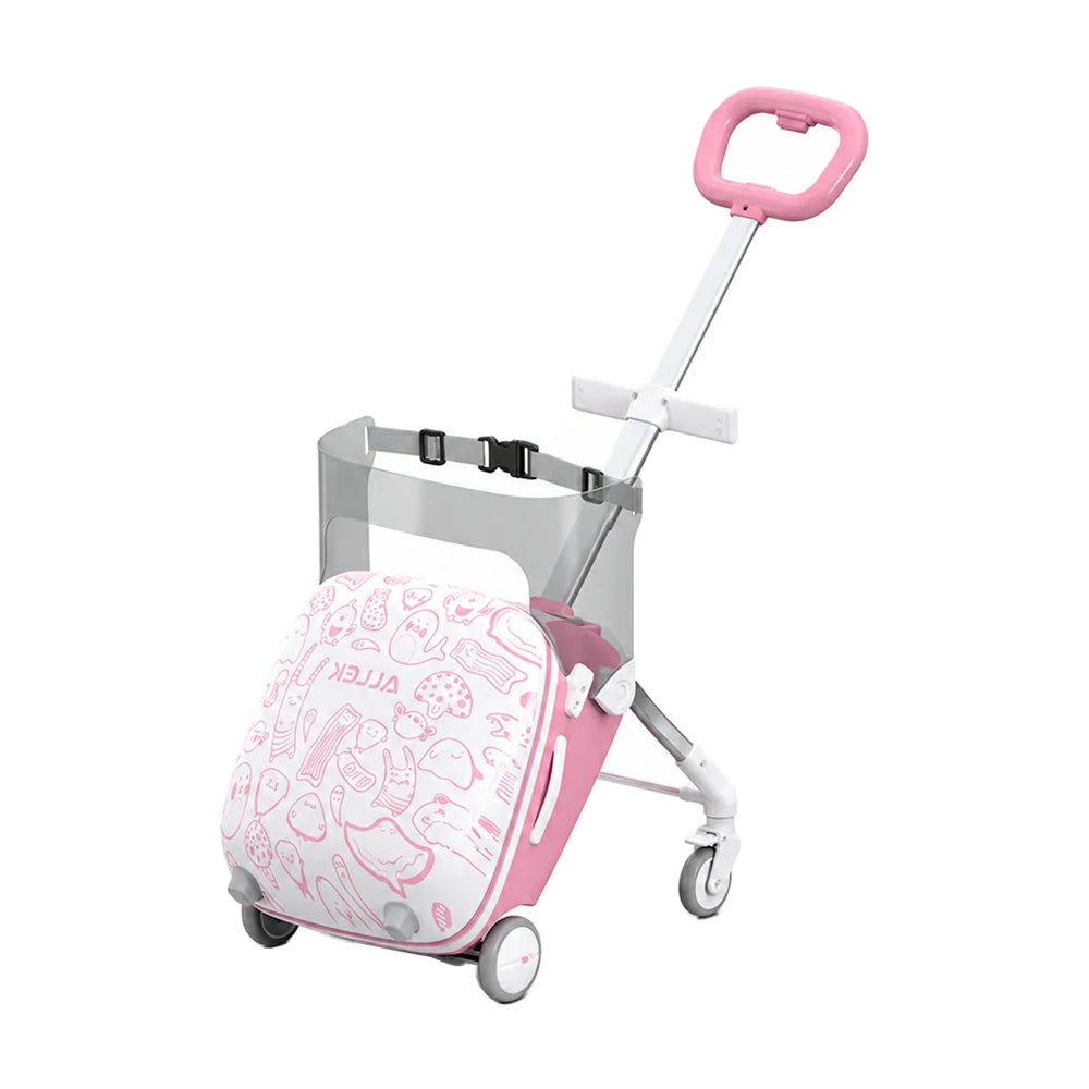 Kids’ Carry-On Suitcase with Ride-On Seat & Safety Rail, Anti-Rollover