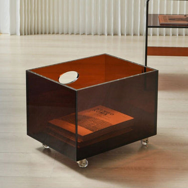 Acrylic Storage Side Table with Drawer and Wheels for Bedroom
