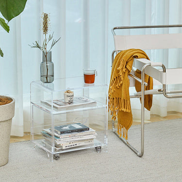 Acrylic Storage Side Table with Drawer and Wheels for Bedroom