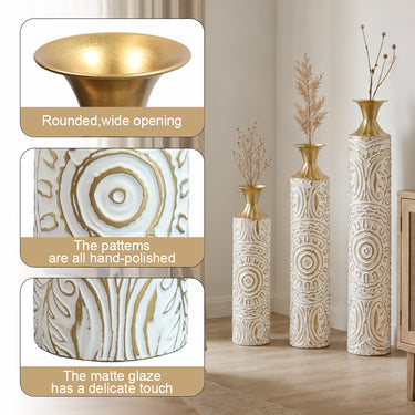 3-Piece Set of Iron Decorative Vases,  White