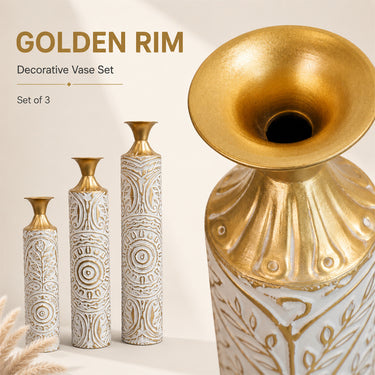3-Piece Set of Iron Decorative Vases,  White