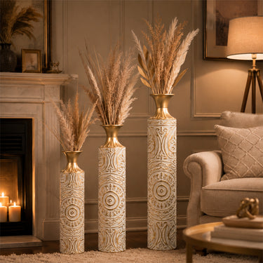3-Piece Set of Iron Decorative Vases,  White