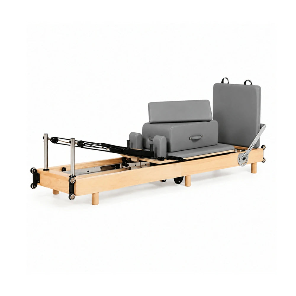 Eeeza Foldable Pilates Reformer for Home Studio, Oak Wood, 6 Springs