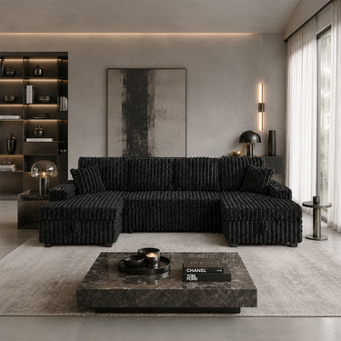 Oversized Sectional Sofa, Plush Corduroy, U Shaped, 4-seater