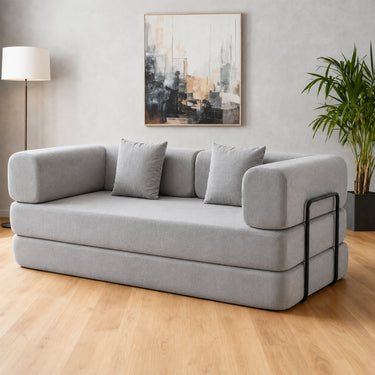 Eeeza Foldable Corduroy Sofa Bed with 2 Cushions, 3-seater