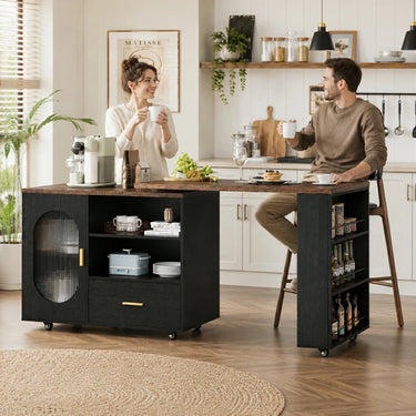 Eeeza Mobile Storage Island with Wheels for Kitchen, 184cm Width, Wood