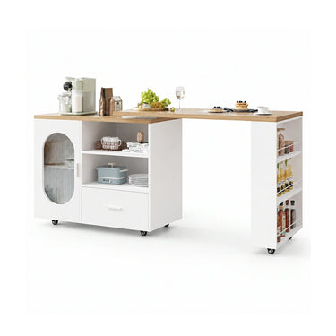 Eeeza Mobile Storage Island with Wheels for Kitchen, 184cm Width, Wood