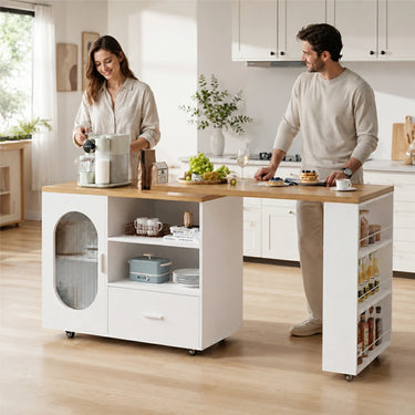 Eeeza Mobile Storage Island with Wheels for Kitchen, 184cm Width, Wood