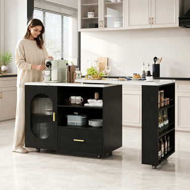 Eeeza Mobile Storage Island with Wheels for Kitchen, 184cm Width, Wood