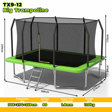 9FT x 12FT Rectangle Trampoline - Perfect Outdoor Trampoline for Kids - Recreational Trampoline