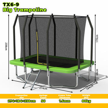6FT x 9FT Outdoor Rectangular Trampoline ,Recreational Trampolines with Enclosure Net and Ladder