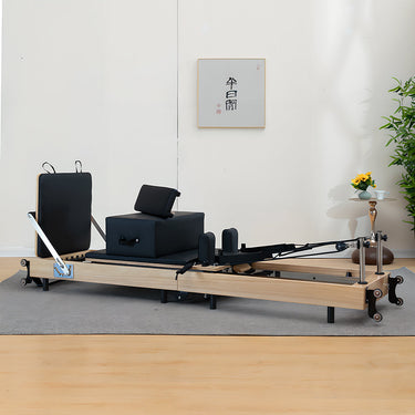 Eeeza Foldable Pilates Reformer for Home Studio, Oak Wood, 6 Springs