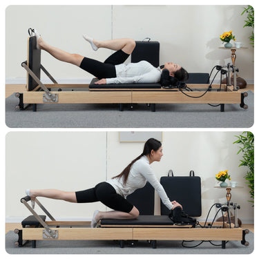 Eeeza Foldable Pilates Reformer for Home Studio, Oak Wood, 6 Springs