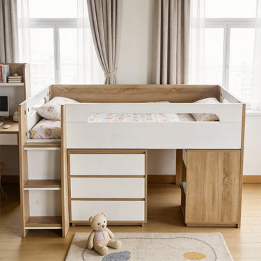 Eeeza Simple and Natural Bed Frame with Bookshelf, Versatile Style