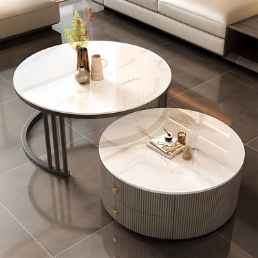 Eeeza Modern Nesting Coffee Table Set with Sintered Stone Top & Hidden Storage