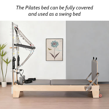 Eeeza Maple Wood Frame Pilates Reformer with Half Trapeze Table - Grey