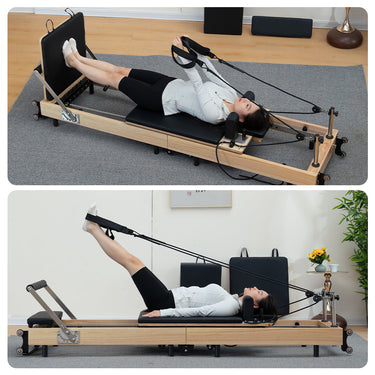 Eeeza Foldable Pilates Reformer for Home Studio, Oak Wood, 6 Springs