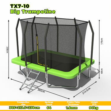 Eeeza Outdoor Trampoline, Rectangular, 90kg Capacity, 7*10 Ft
