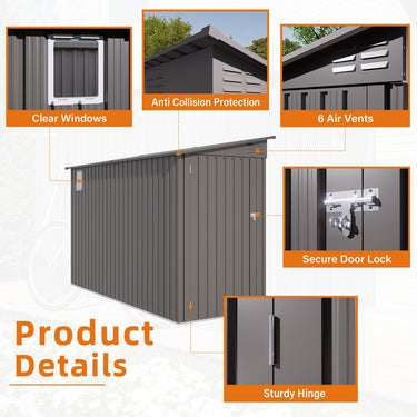 Eeeza Metal Tool House for Garden, 4*9 Ft, Gray