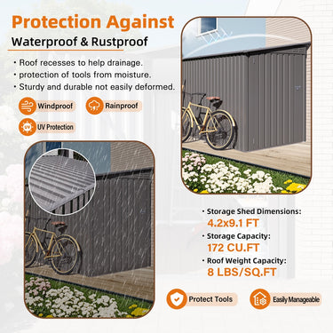 Eeeza Metal Tool House for Garden, 4*9 Ft, Gray