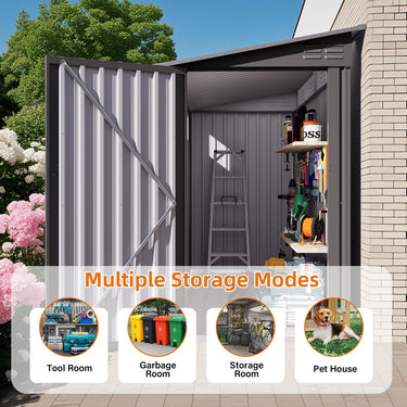 Eeeza Metal Tool House for Garden, 4*9 Ft, Gray