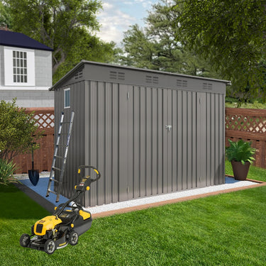 Eeeza Metal Garden Shed with 6 Vents & Double Swing Doors, 4*9 Ft