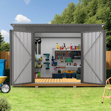 Eeeza Metal Garden Shed with 6 Vents & Double Swing Doors, 4*9 Ft