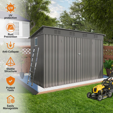 Eeeza Metal Garden Shed with 6 Vents & Double Swing Doors, 4*9 Ft