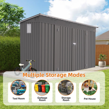 Eeeza Metal Garden Shed with 6 Vents & Double Swing Doors, 4*9 Ft