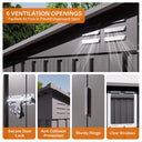 Eeeza Metal Garden Shed with 6 Vents & Double Swing Doors, 4*9 Ft