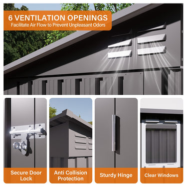 Eeeza Metal Garden Shed with 6 Vents & Double Swing Doors, 4*9 Ft