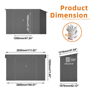 Eeeza Metal Garden Shed with 6 Vents & Double Swing Doors, 4*9 Ft