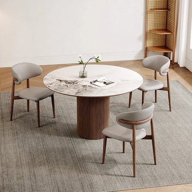 Eeeza Harmony Modern Dining Table, Sintered Stone and Wood, Round