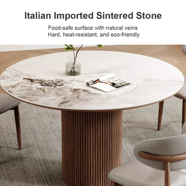 Eeeza Harmony Modern Dining Table, Sintered Stone and Wood, Round