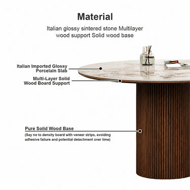 Eeeza Harmony Modern Dining Table, Sintered Stone and Wood, Round