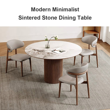 Eeeza Harmony Modern Dining Table, Sintered Stone and Wood, Round