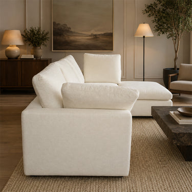 Eeeza Modular Sectional Sofa with Ottoman, 3-seater, Chenille, White