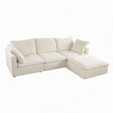 Eeeza Modular Sectional Sofa with Ottoman, 3-seater, Chenille, White
