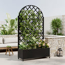 Eeeza Outdoor Flower Rack with Trellis and Wheels for Patio, Metal