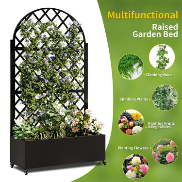 Eeeza Outdoor Flower Rack with Trellis and Wheels for Patio, Metal