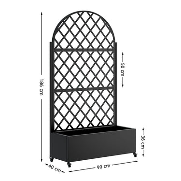 Eeeza Outdoor Flower Rack with Trellis and Wheels for Patio, Metal